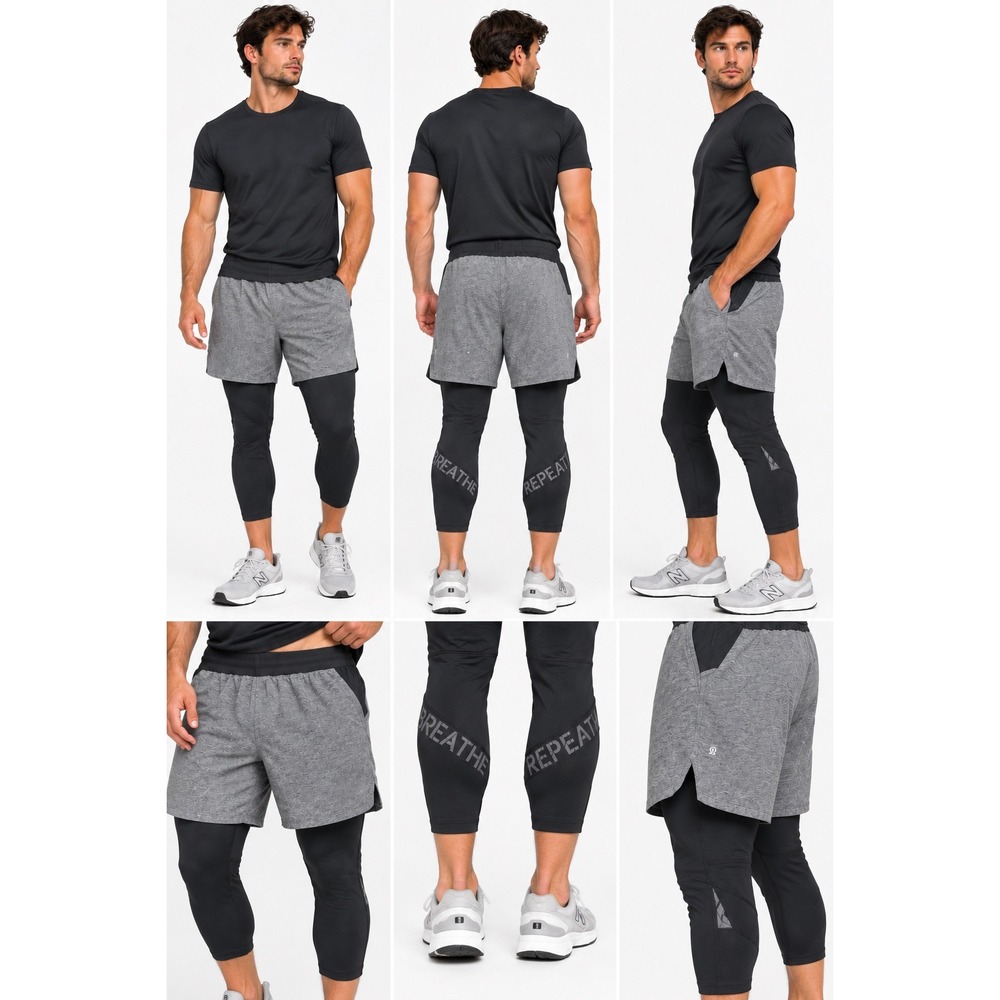 Lululemon 2-in-1 Tight Shorts Medium Gray Black Breathe Repeat Athletic Running